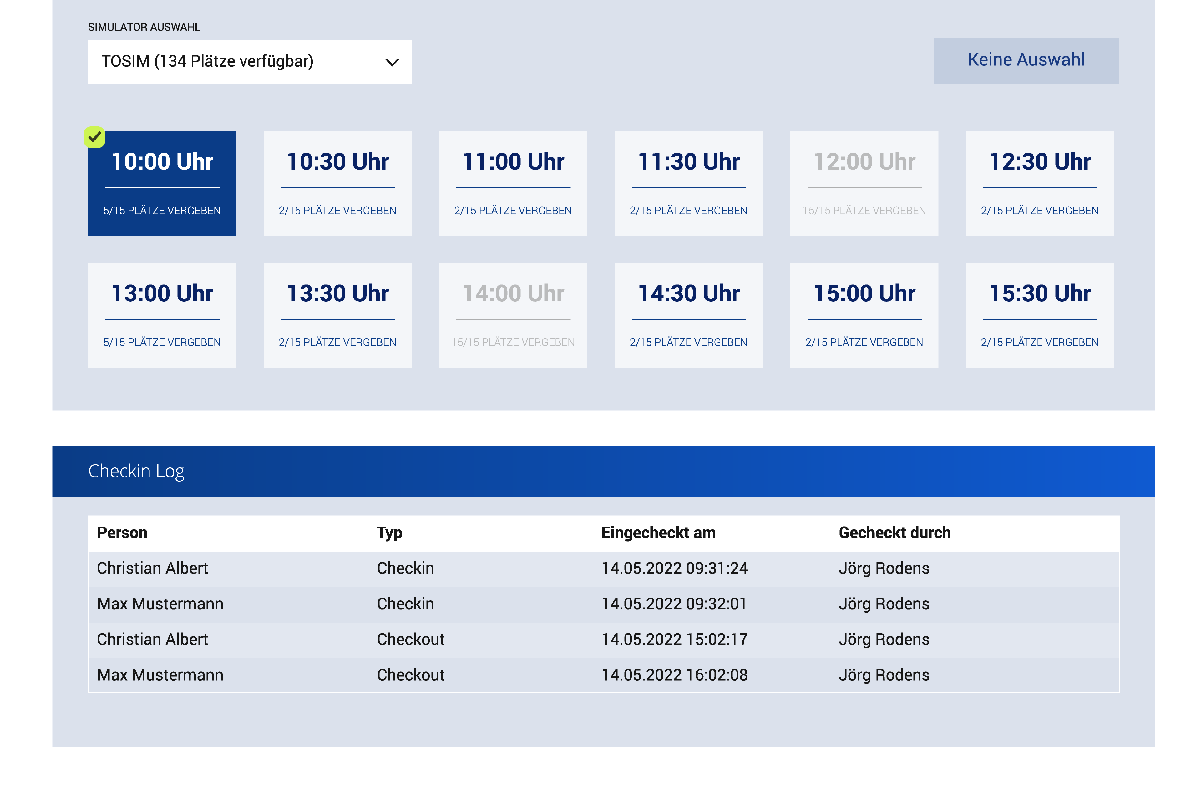 Checkin Log zu einer Anmeldung